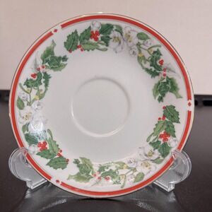 Vtg Lynns St Maria SaucerChristmas Holly‎ Berry Floral Plate Holiday Fine China